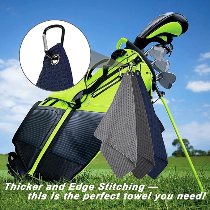 3 Pack 16" X 16" Golf Towels for Golf Bags for Men, Premium Waffle-Pattern Golf Towel with Carabiner Clip, Super Absorbent Microfiber Towel, Golf Accessories for Men, 3 Stain-Resistant Colors