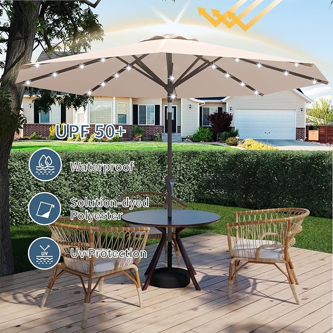 9FT Patio Umbrella with Solar Lights, Outdoor Market Umbrella with Tilt and - Image 6