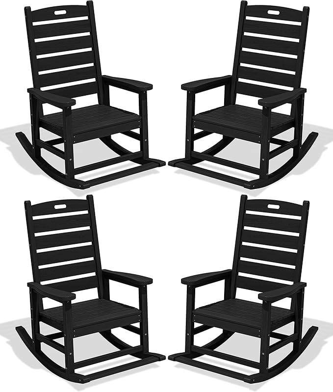 SERWALL Outdoor Rocking Chair Set of 4, Oversized HDPE Rocker, All Weather by SERWALL