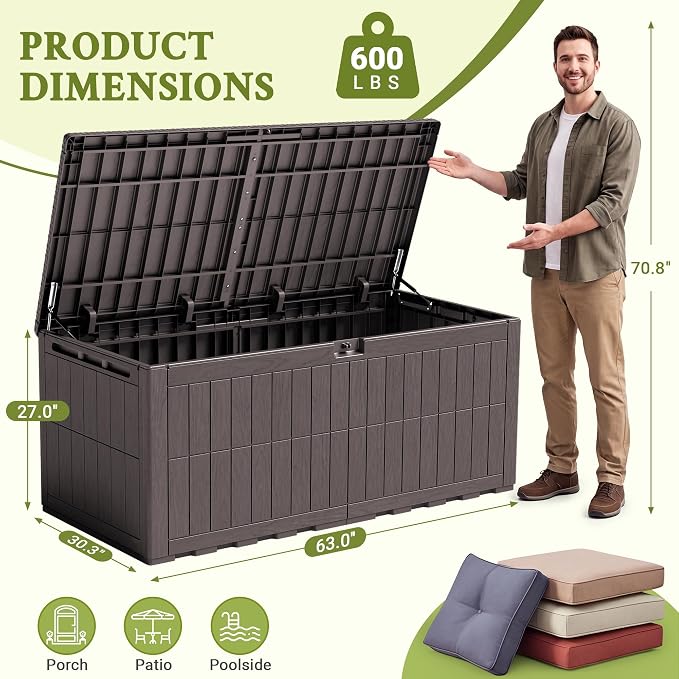 Flamaker 220 Gallon Large Outdoor Storage Box Waterproof, XL Resin Deck Box | - Image 2