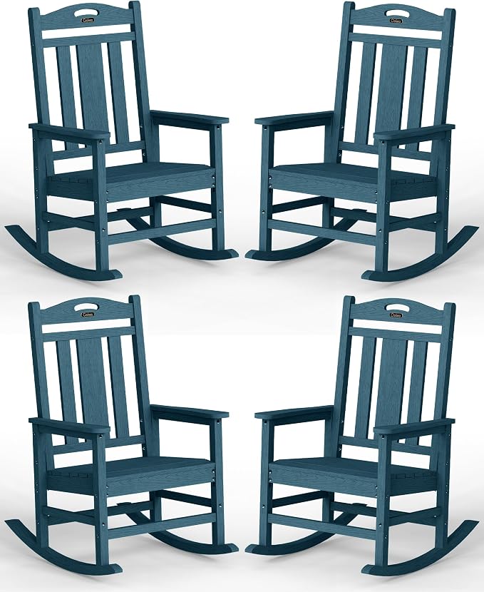 Oversized Outdoor Rocking Chairs Set of 4, 380lbs Heavy-Duty Large Patio Rocker by CIOKEA