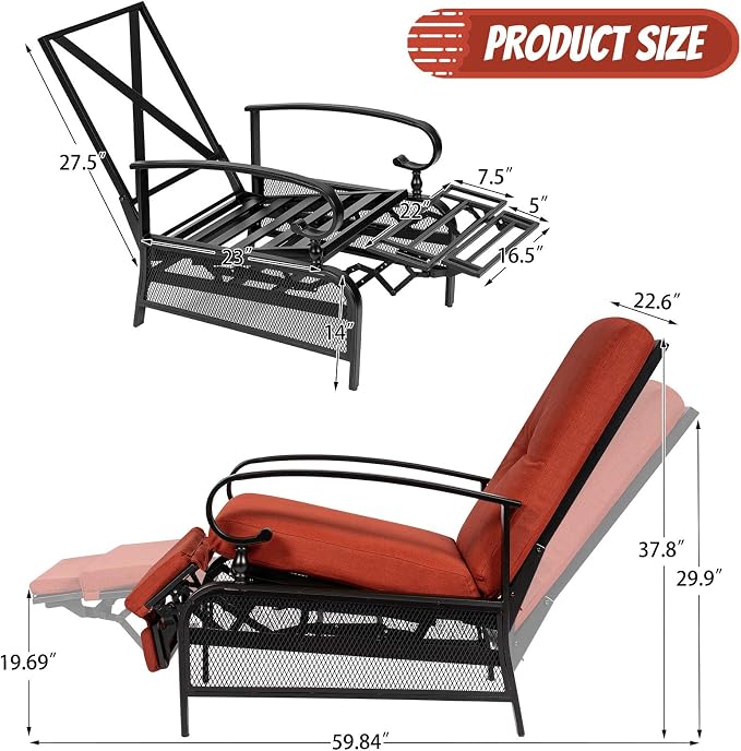 Incbruce Outdoor Lounge Chair Patio Furniture Adjustable Recliner - Image 3