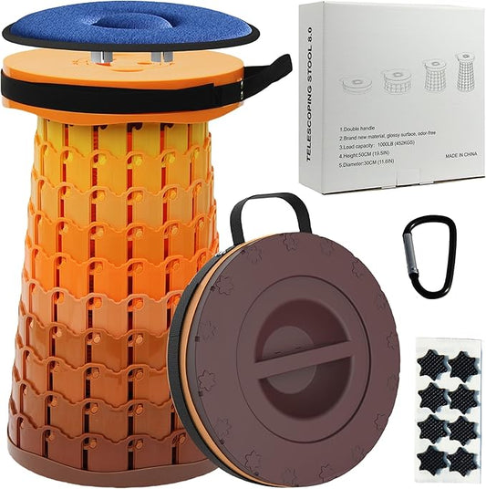 ALEVMOOM Upgraded XXL Collapsilbe Stool with Cushion,More Sturdy and Height 19.7",D11.8,Portable and Lightweight Adjustable Chair Telescoping Stool for Camping Hiking BBQ Max Loading 1000Ibs