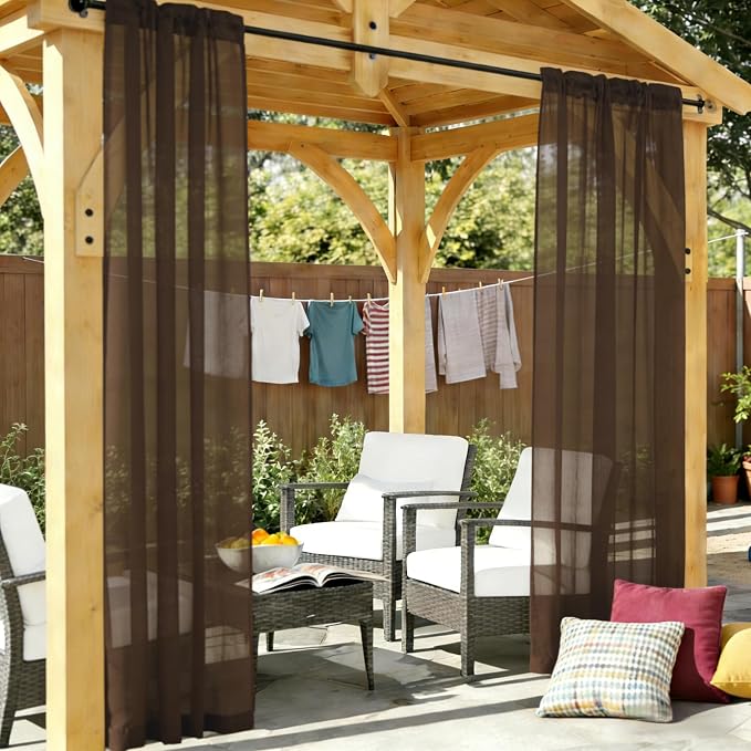 Outdoor Sheer Curtains for Patio Waterproof, 4 Panels Rod Pocket Indoor/Outdoor - Image 7