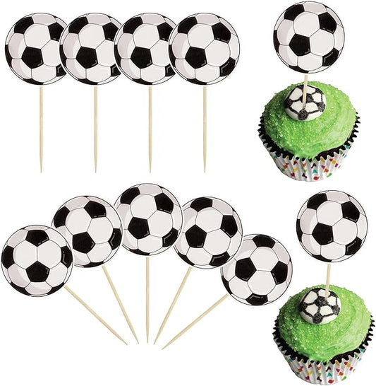 36Pcs Soccer Ball Cupcake Toppers Sports Theme Football Cupcake Food Toothpicks Baby Shower Cake Decorations for Sport Balls Theme Soccer Ball Kids Birthday Party Decorations