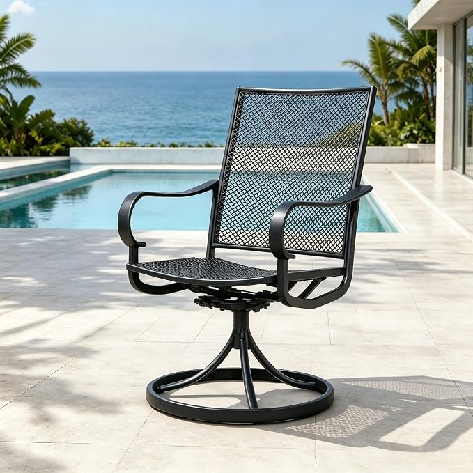 Outdoor Patio Dining Chairs Set of 6, All-Weather Metal Mesh Chairs - Image 3