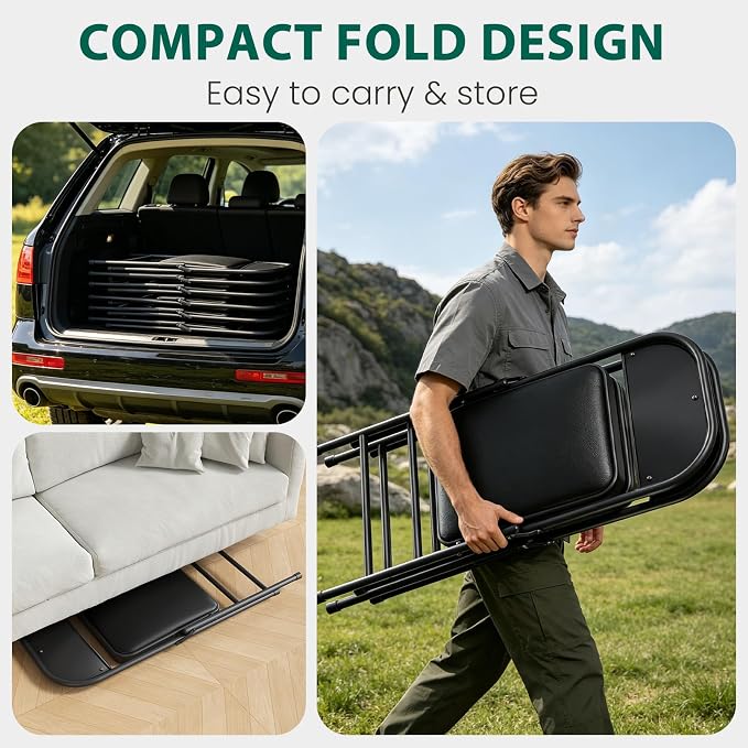 8 Pack Padded Folding Chairs, Portable Metal Foldable Chairs - Image 6