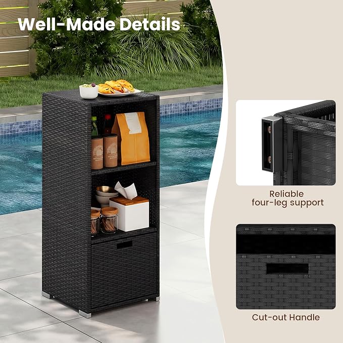 Tangkula Rattan Outdoor Storage Cabinet, Patiojoy Outdoor Wicker Cabinet - Image 4