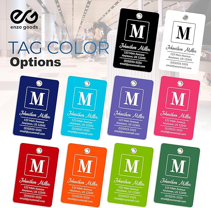 Personalized Luggage Tag | 4 Pack | Custom Luggage Tags for Suitcases | Kids Backpack Tag | 10 Color Options & Choose Font, Font Color