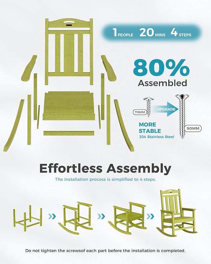Oversized Outdoor Rocking Chairs Set of 2, 380lbs Heavy-Duty Large Patio Rocker - Image 8