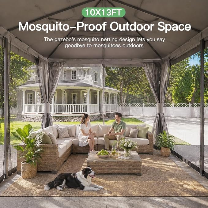 10'x13' Outdoor Gazebo, Metal Frame Heavy Duty Patio Canopy Tent Shelter - Image 3