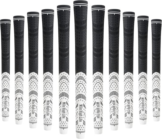 Mile High Life Golf Grips 13 Pack / 3 Pack - All-Weather Soft Rubber Golf Club Grips - High Shock Absorption, Enhanced Traction - Standard, Midsize & Jumbo Size (Core 0.58"-0.61")