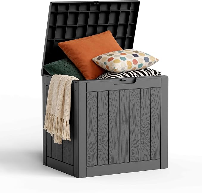 35 Gallon Outdoor Deck Box Lockable Waterproof Storage Black | Heavy-duty resin by MAIUSCOLI