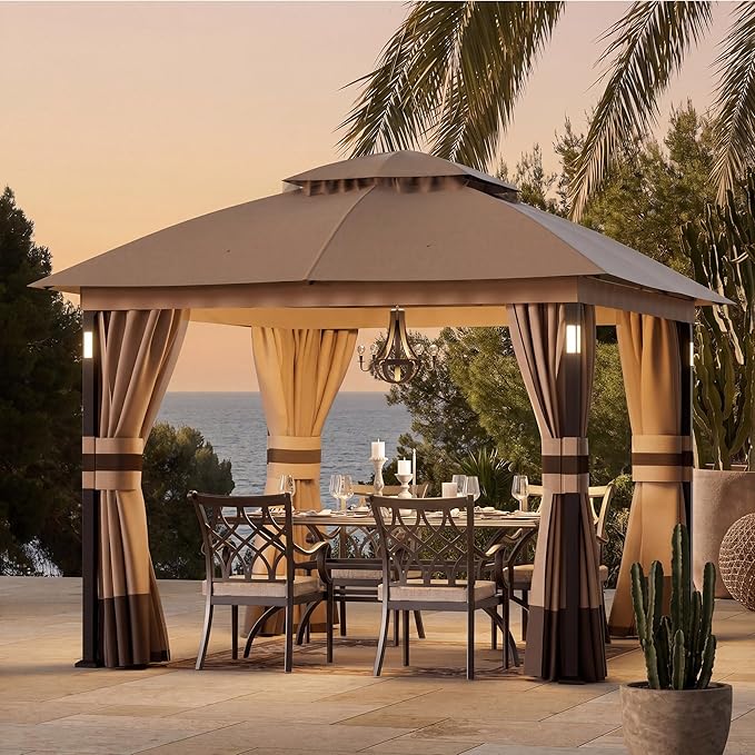 Patio Gazebo 10'x10' with LED Lights & Bluetooth Speaker, Heavy Duty Outdoor - Image 2