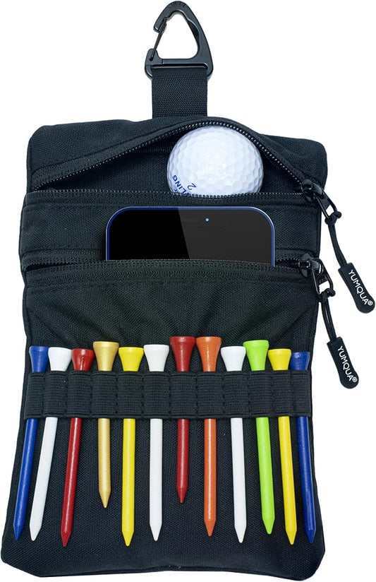 Golf Pouch Bag, Golf Tee Holder for Accessories, Valuables, Tees, Balls - Small Nylon Zipper Tee Pouch Clip on Bag Belt Backpack - Handy for Golfing, Fishing, Cycling, Travel - Great Gift for Golfers