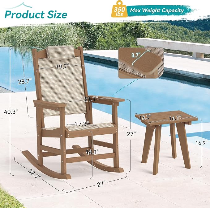 3-Piece Outdoor Rocking Chair Set, HDPE Patio Rocking Chair - Image 2