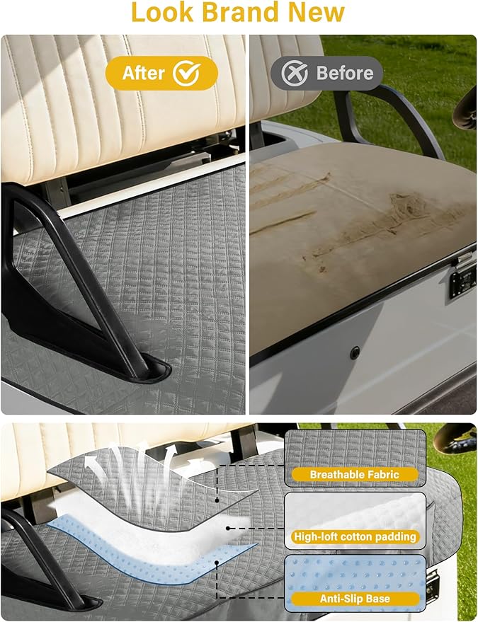 Golf Cart Seat Covers,Golf Cart Seat Towel Blanket with 4 Front Pockets & Nonskid Bottom Fits for EZGO, Yamaha, Club Car and More 2 Person Seats Golf Carts (Charcoal Gray, Yamaha)