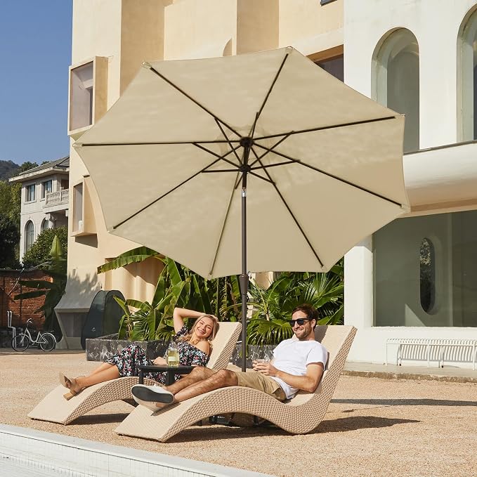 JEAREY 9FT Outdoor Patio Umbrella, Market Umbrella, Tan | Outdoor Table - Image 5