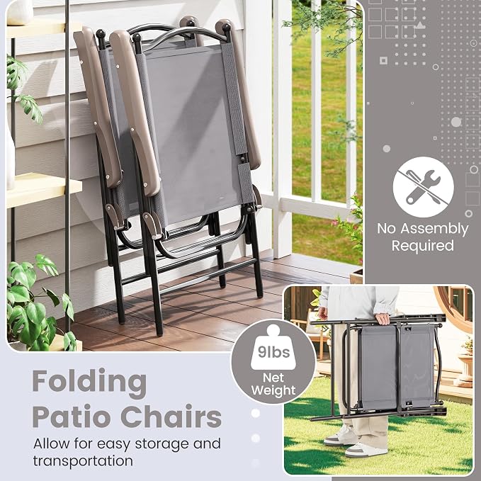 GIANTEX Set of 4 Patio Folding Chairs, Outdoor Patio Dining Chairs w/Armrest - Image 5