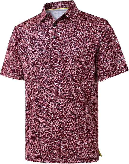 Golf Shirts for Men Dry Fit Short Sleeve Print Performance Moisture Wicking Polo Shirt