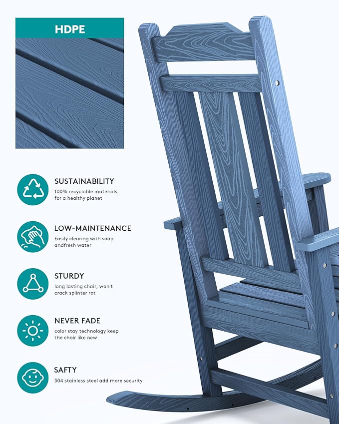 SERWALL Oversized Outdoor Rocking Chairs Set of 2, HDPE Front Porch Rocker - Image 6
