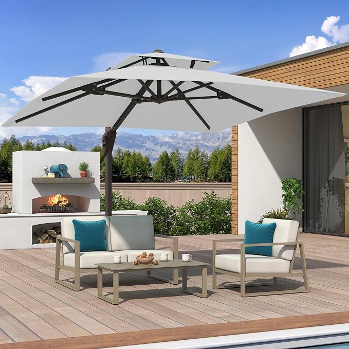 10x10 FT Outdoor Cantilever Patio Umbrella, Fog Grey | Aluminum Frame, - Image 3
