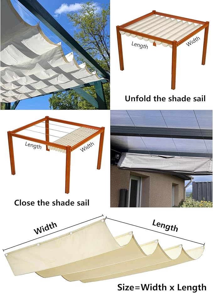 Retractable Sun Shade Sail 10' x 18' Waterproof Wave Pergola Shade Cover - Image 5