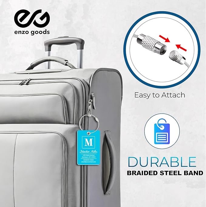 Personalized Luggage Tag | 4 Pack | Custom Luggage Tags for Suitcases | Kids Backpack Tag | 10 Color Options & Choose Font, Font Color
