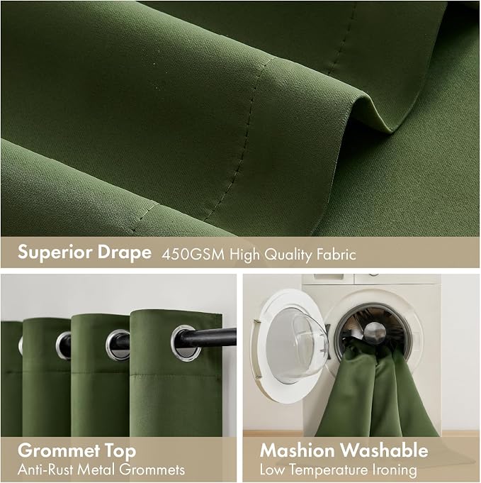 MIULEE Olive Green 100% Blackout Curtains - Image 7
