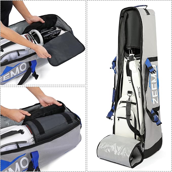 ZEEMO Golf Travel Bag, Full-Open Protective & Wheeled Airline-Approved Case for Clubs, Cart&StandBag, Soft-Sided Waterproof Cover Made of Heavy Duty Oxford