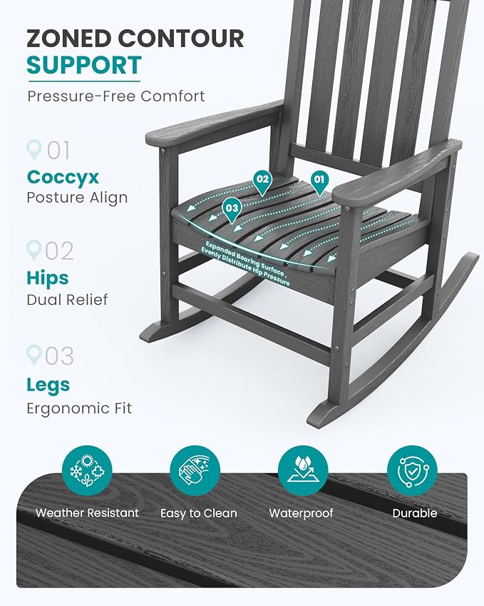 SERWALL Outdoor Rocking Chair, Oversized Rocker - Image 5