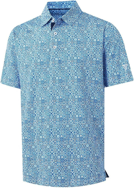 M MAELREG Mens Golf Shirt Short Sleeve Dry Fit Print Moisture Wicking Performance Patterns Collared Polo Shirt
