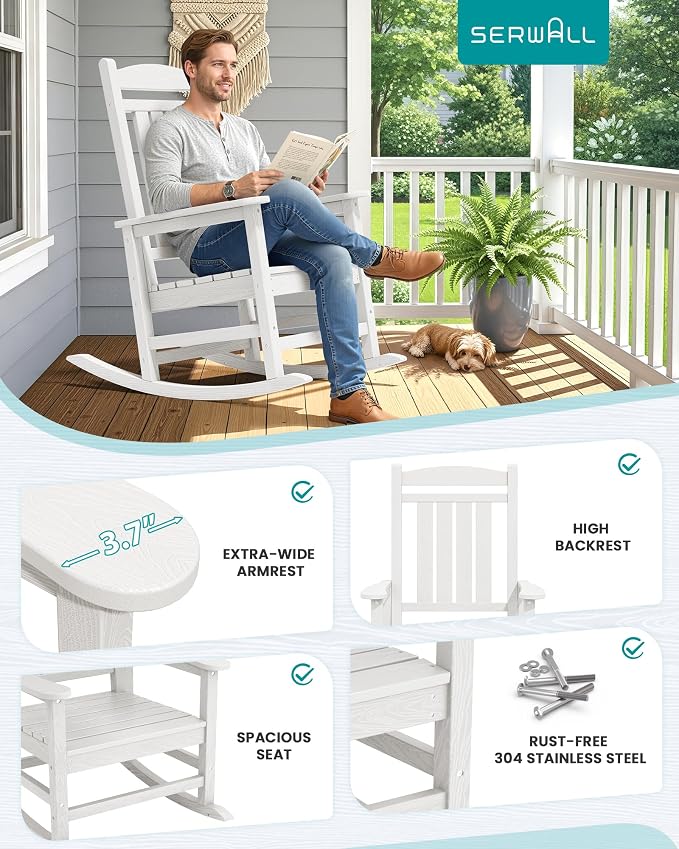 SERWALL Outdoor Rocking Chair Set of 2, Patio Rocking Chair, Porch Rocker - Image 7