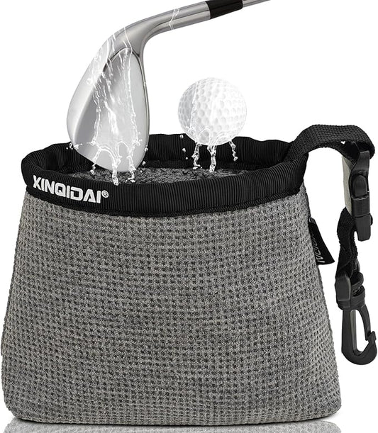 Golf Club and Golf Ball Cleaning Bag - Cleans Club Grooves, Waterproof Clean Face Tech, Detachable Clip, Machine Washable, Stay-Dry Exterior,Golf Gift for Men(1, GRAY)