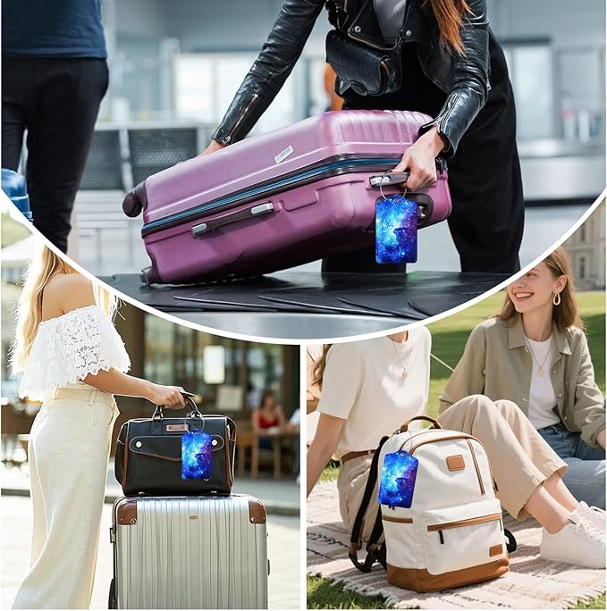 3 Pack Starry Sky Luggage Tags for Suitcase Galaxy Space PU Leather Travel Luggage Tag Privacy Cover ID Label for Women Men Baggage Backpack Handbag School Bag