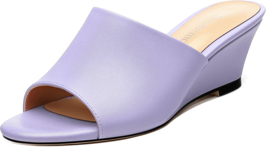 Wedge Sandals for Women Open Toe Wedge Heels Womens Matte High Heel Sandal Round Toe Heeled Wedge Sandals Slip on Casual shoes 2 inch