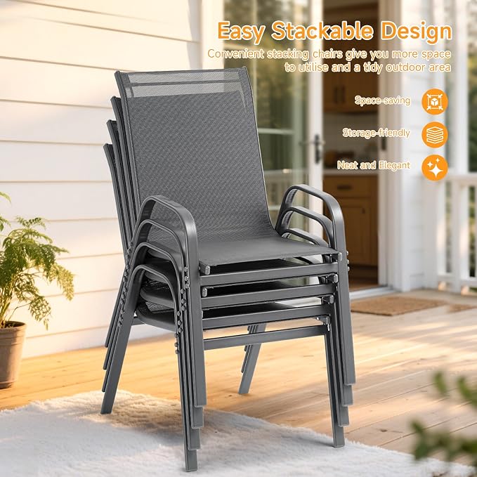 Patio Chairs Set of 4, Stackable Outdoor Dining Chairs | All Weather Dining Set - Image 4
