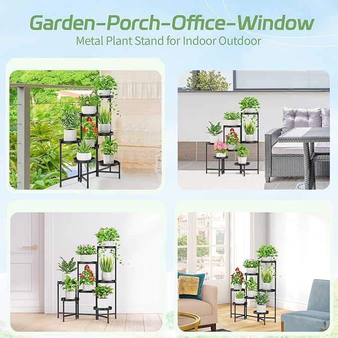 iDavosic.ly Plant Stand Indoor Outdoor, 7 Tier Metal Corner Shelf, Folding - Image 3