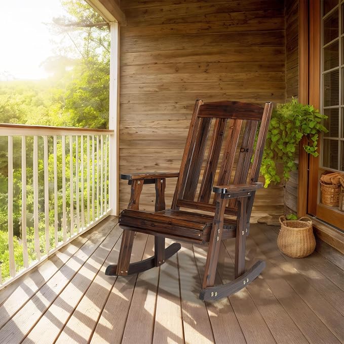VINGLI Outdoor Rocking Chair Set of 2, Heavy Duty 600 LBS Rocker, Rustic | High - Image 2