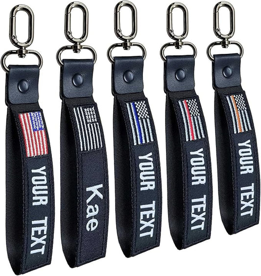 Custom Keychain,Personalized Key Tag Embroidery USA Flag Name with Key Ring Car Key Chain Clip Nylon Webbing Buckle
