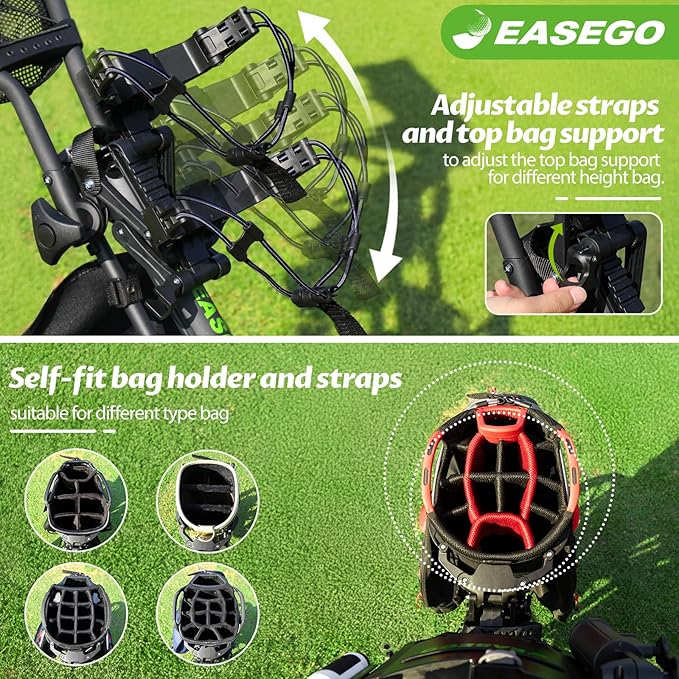 Golf Push Cart 3 Wheel : Golf Bag Cart Foldable with Phone Holder/Cup/Umbrella Holder Compact Golf Pull Carts Quick Fold Golf Caddy Push Carts with Large Wheelbase for Different Terrain
