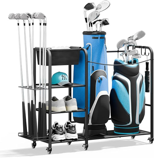niffgaff Golf Bag Organizer Golfing Storage Stand for Garage Golf Bags Golfing Rack with Wheels Black