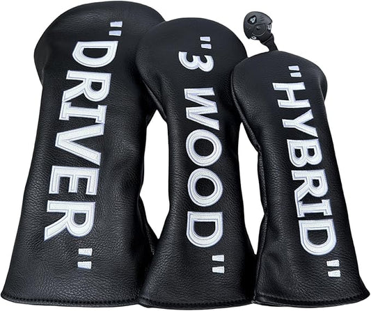 Golf Club Headcover 3 Wood Headcover Black n White Premium PU Leather Driver #3 Fairway Wood Hybrid Wood Head Cover Fits for All Brand