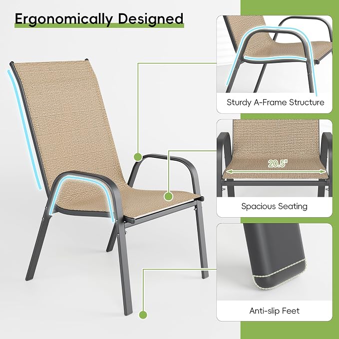 Patio Chairs Set of 8, Outdoor Dining Chairs Stackable - Image 5