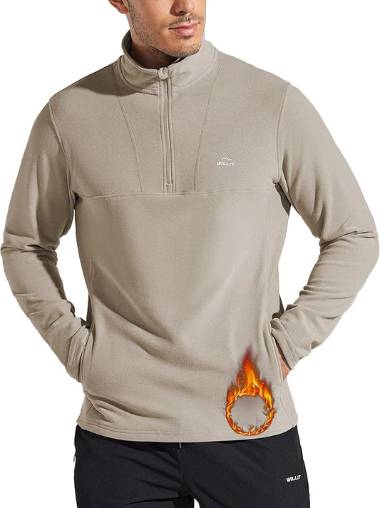 Willit Men's Winter Shirts Fleece Pullover with Pocket Quarter Zip Cold Weather Golf Hiking Casual Warm Shirts Long Sleeve