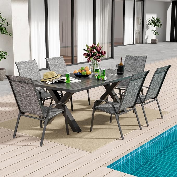 Patio Chairs Set of 6, Outdoor Stackable Dining Chairs - Image 2