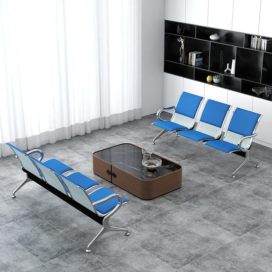Kinfant Waiting Room Chairs with Arms – Blue PU Leather Back & Cushioned Seat Heavy-Duty Steel Frame, Ergonomic Office Reception Guest Chair for Lobby, Clinic, Airport