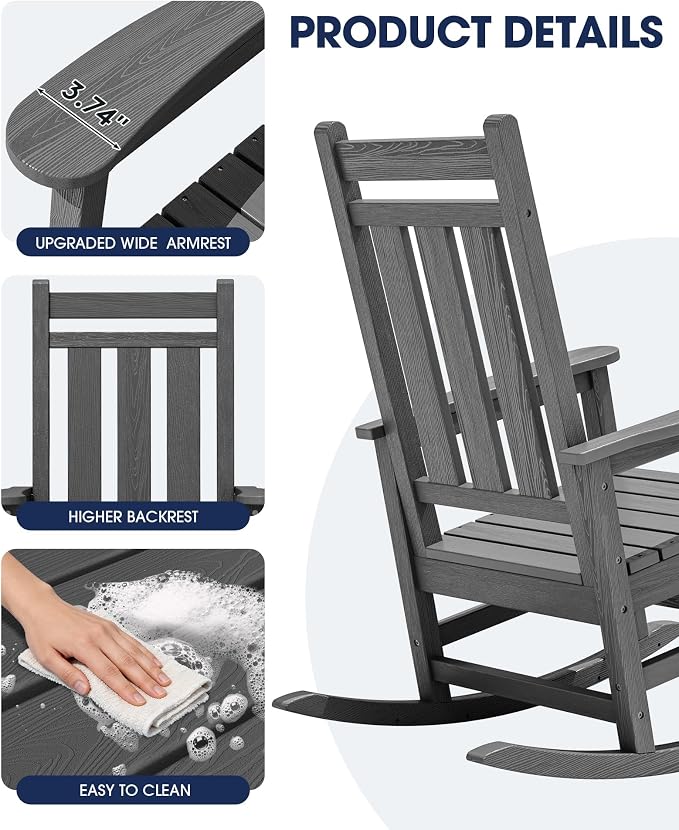 Oversized Outdoor Rocking Chair Set of 2, HDPE Patio Rockers - Image 6