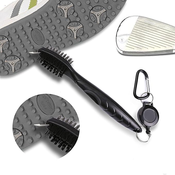Golf Towels, Microfiber Waffle Pattern Tri-fold Golf Towel - Brush Tool Kit with Club Groove Cleaner, with Clip Men Women Golf Gifts (Blue Towel+Black Brush)