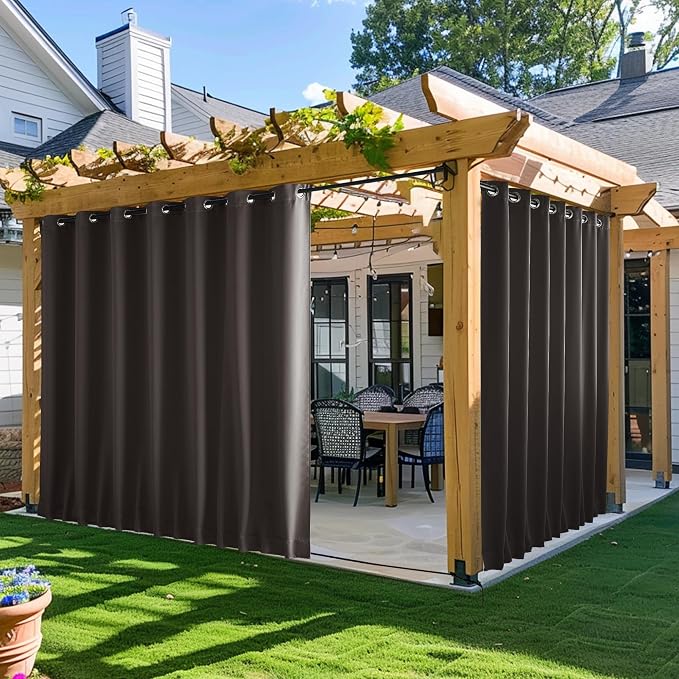 NICETOWN Gazebo Curtains Outdoor Waterproof W100 x L84 in Brown | Windproof by NICETOWN
